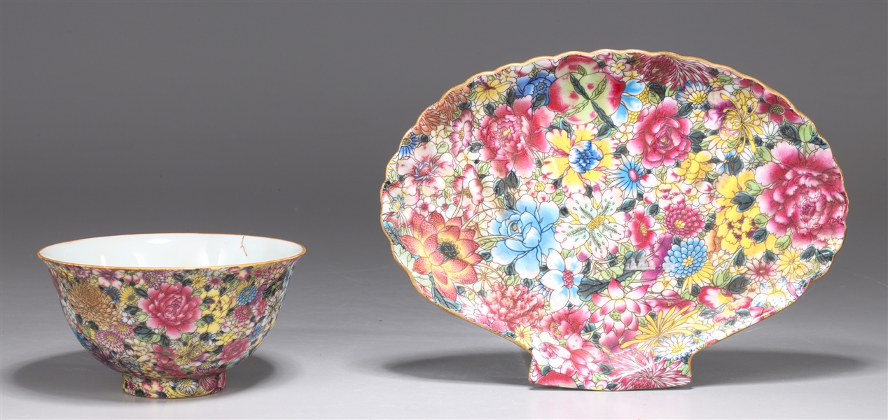 Appraisal: Two Chinese Famille Fleur porcelains including bowl with four character