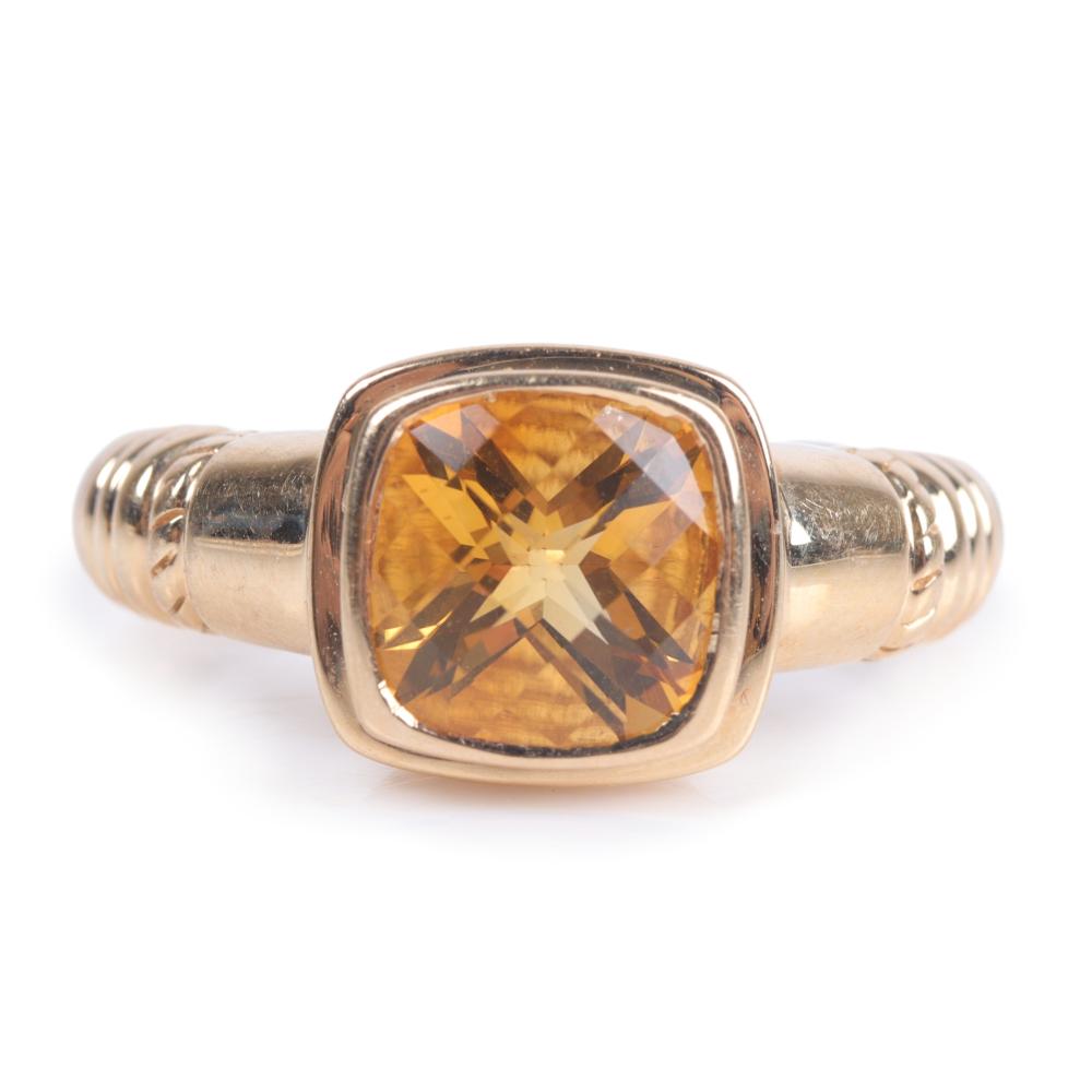 Appraisal: Modern K yellow gold cushion cut citrine statement ring natural