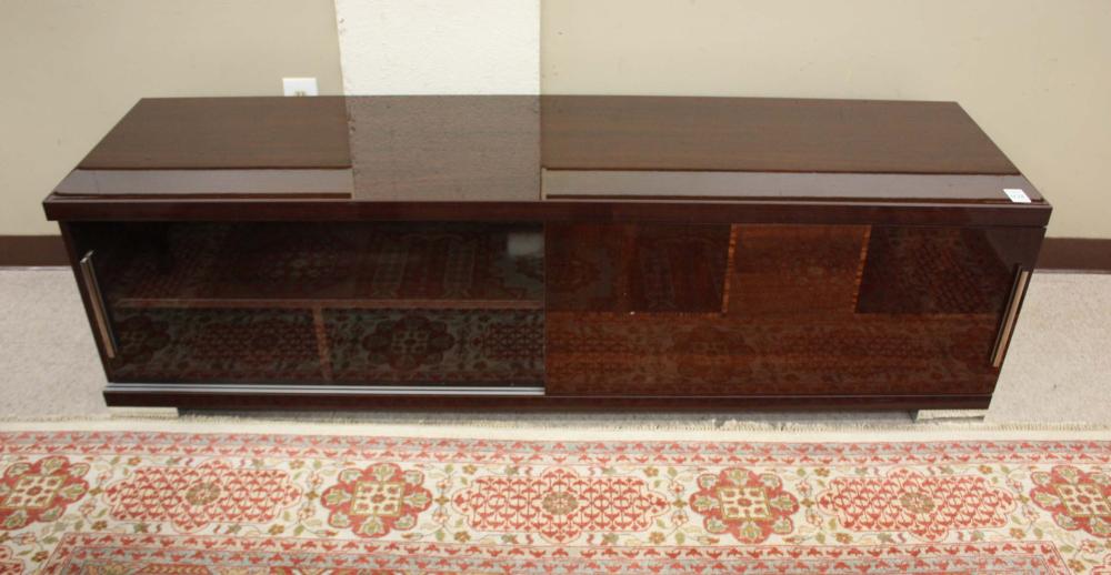 Appraisal: ITALIAN CONTEMPORARY TV CONSOLE sliding wood and glass doors H