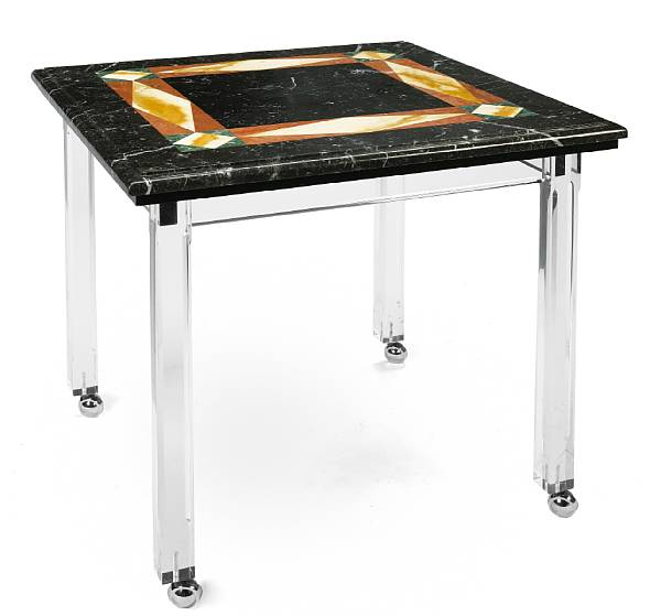 Appraisal: A pietra dura and lucite games table circa height in