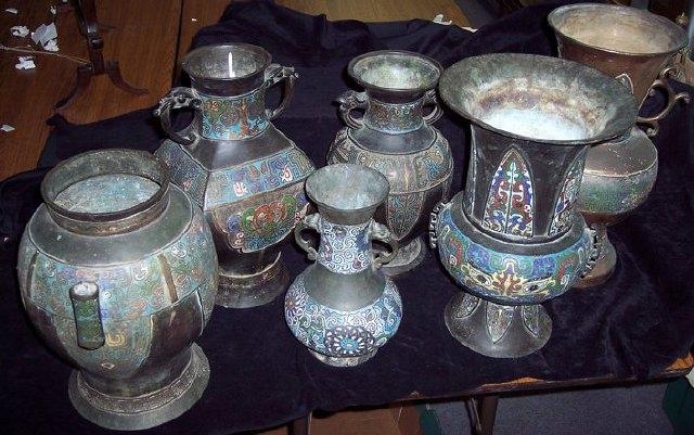 Appraisal: Six Chinese bronze and cloisonn vases