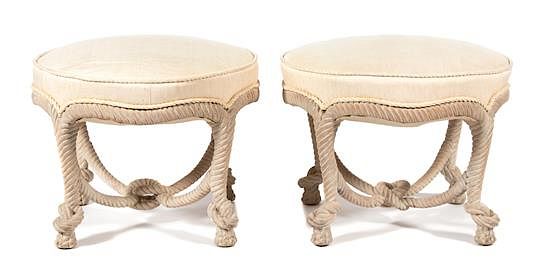 Appraisal: A Pair of Painted Faux-Rope Stools Height x diameter inches