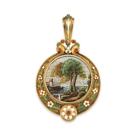 Appraisal: Antique Gold Micromosaic and Enamel Pendant Estimate -