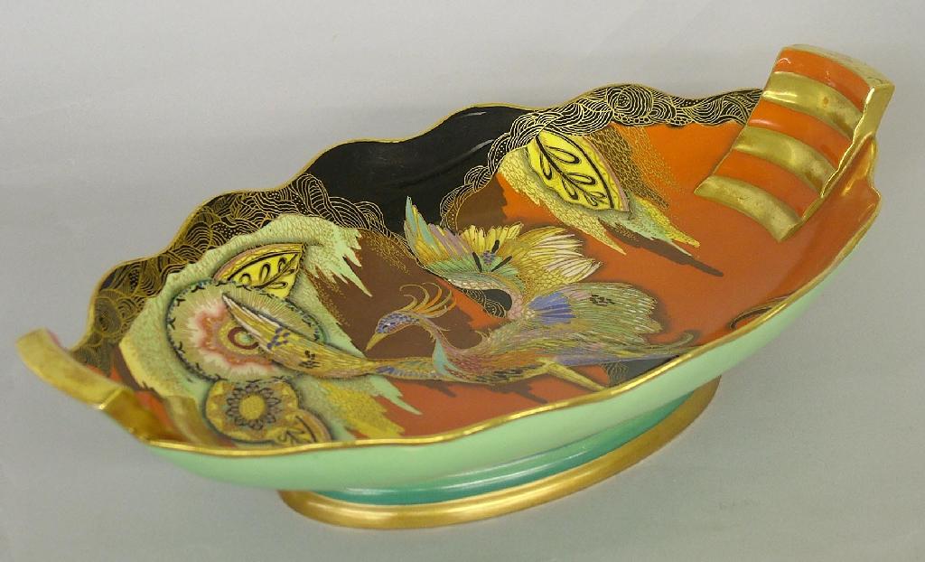 Appraisal: Carlton Ware 'Secretary Bird' twin-handled ovoid dish decorated upon an