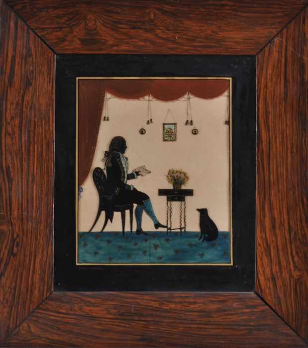 Appraisal: REVERSE SILHOUETTE PAINTING ON GLASS INTERIOR By Jan Vandel with