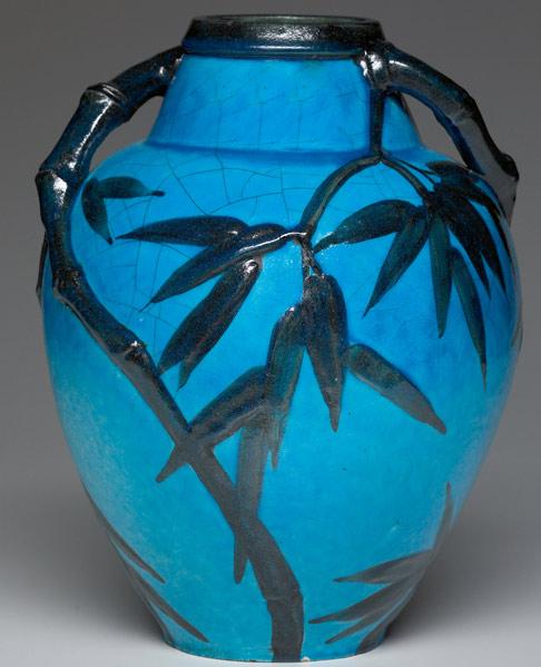 Appraisal: EDMOND LACHENAL Large two-handled vase embossed with a bamboo pattern