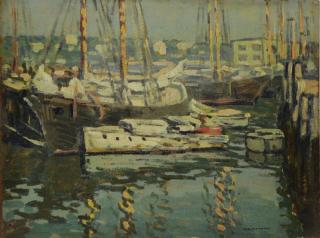 Appraisal: MACRUM George H Oil on Board Gloucester Harbor Signed twice