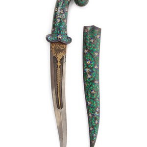 Appraisal: A Mughal Style Enameled Dagger th Century Length inches Property