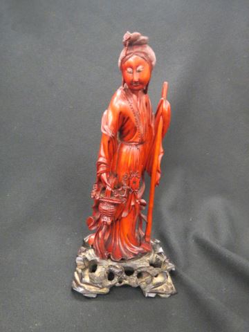 Appraisal: Chinese Carved Wooden Figurine of a Lady with basket of