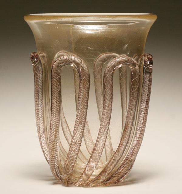 Appraisal: Archimede Seguso applied glass vase c Large gold decorated basin