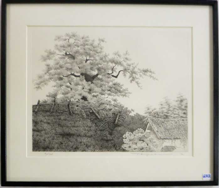 Appraisal: RYOHEI TANAKA ETCHING Japan born Old tree and cliff above