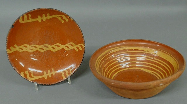 Appraisal: Pennsylvania redware pie plate th c with slip decoration dia