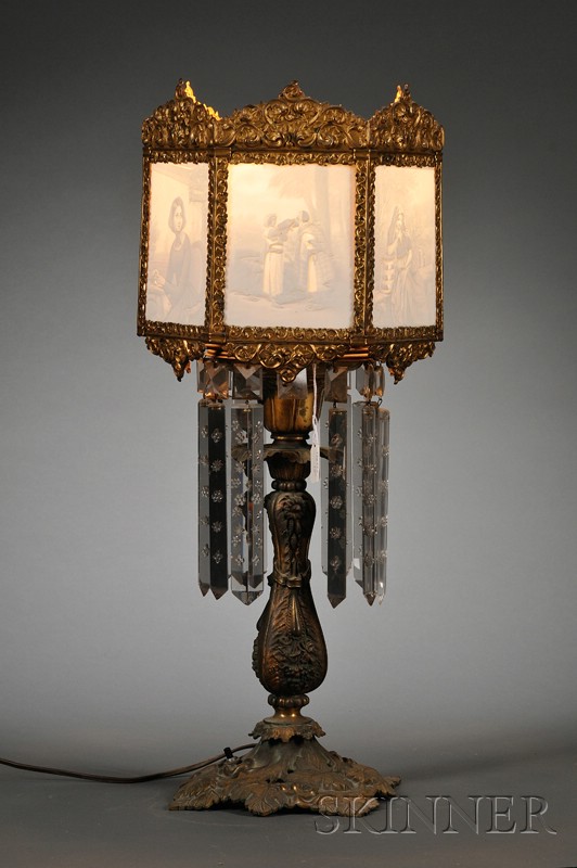 Appraisal: German Lithophane Lampshade and Gilt-metal Lamp Base late th century