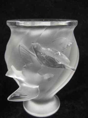 Appraisal: Lalique French Crystal ''Rosine Dove'' Vase frosted bird decor ''