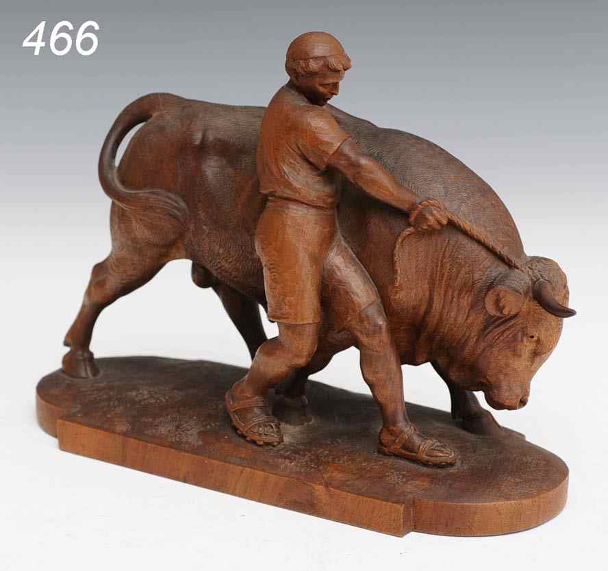 Appraisal: French Carved Walnut Figure of a Bull Tamer in the