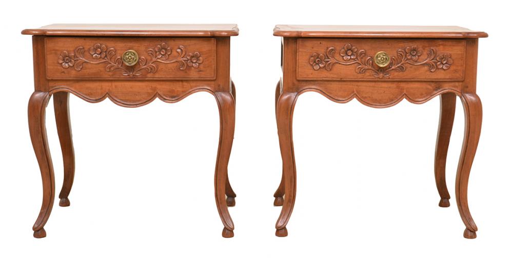 Appraisal: A PAIR OF FRENCH PROVINCIAL STYLE SIDE TABLES each with