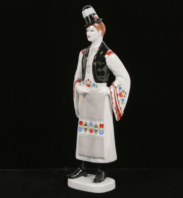 Appraisal: Hollohaza Hungarian porcelain costumed figure with hand painted detail H