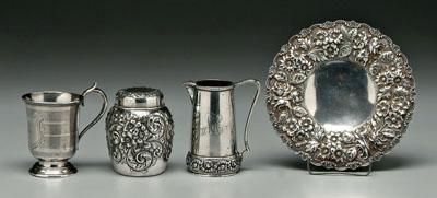 Appraisal: Four pieces silver hollowware Tiffany sterling pitcher scroll and floral