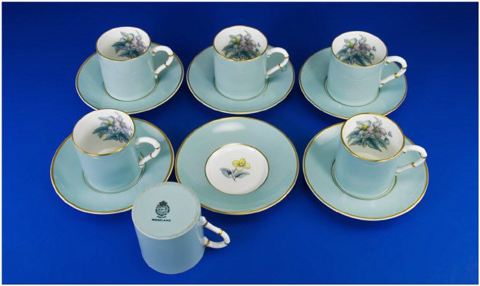 Appraisal: Royal Worcester Coffee Cans And Saucers Woodland Pattern