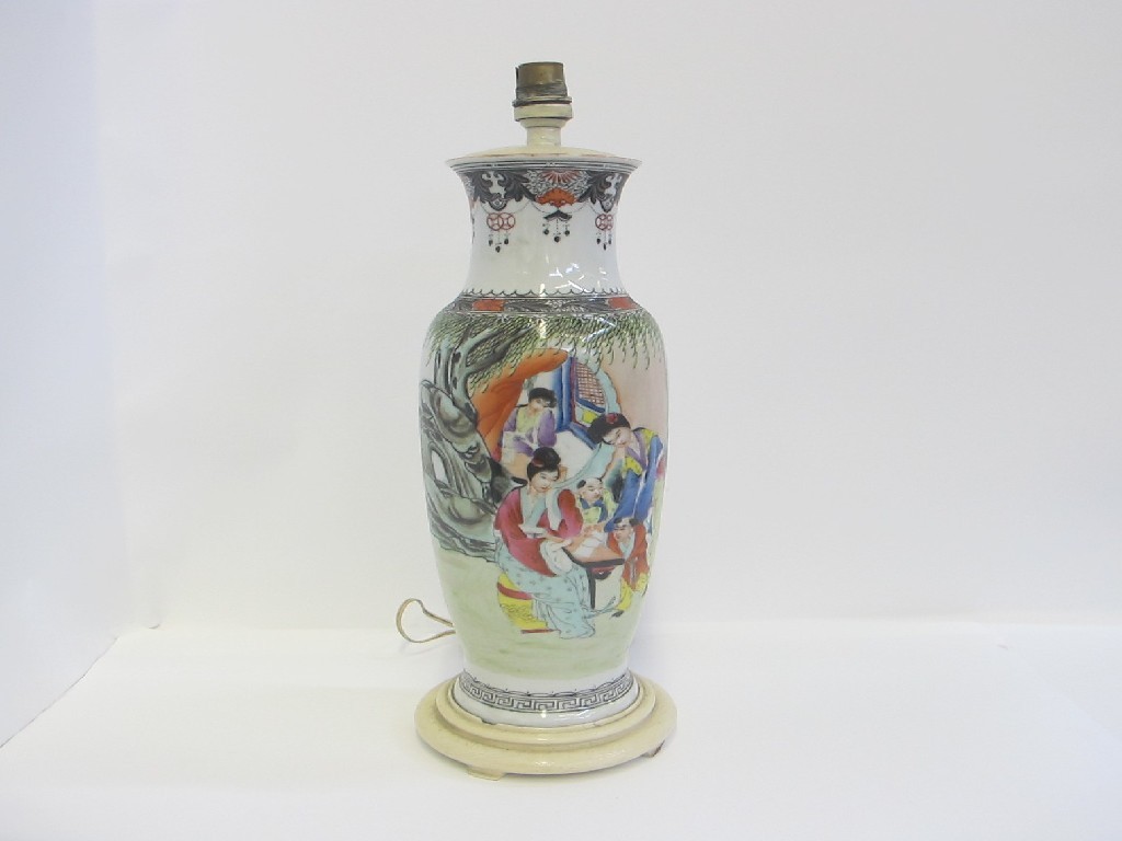 Appraisal: Chinese vase painted with figures now converted to a lamp