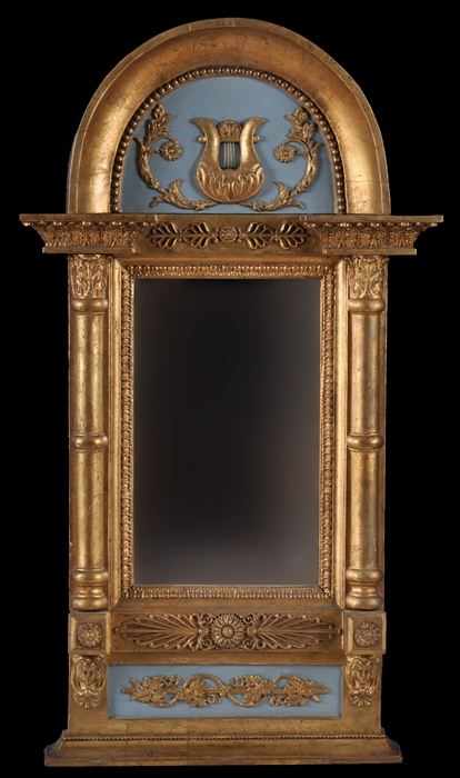 Appraisal: SWEDISH NEOCLASSICAL CARVED PAINTED AND PARCEL-GILT WALL MIRROR The rectangular