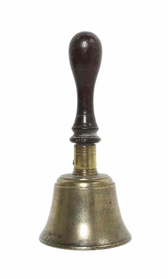 Appraisal: A Brass School Bell having a turned wooden handle and