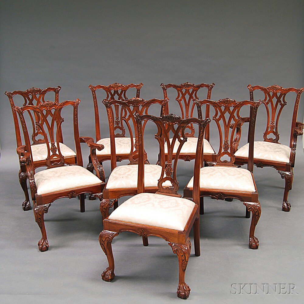 Appraisal: Set of Eight Chippendale-style Carved Mahogany Dining Chairs six side