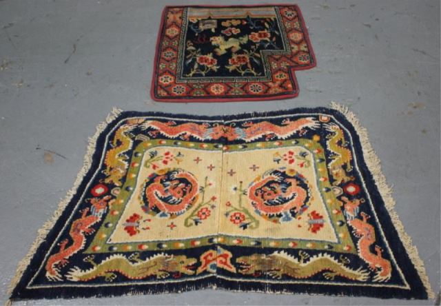 Appraisal: Two Antique Chinese Small Carpets Includes a pillar style with