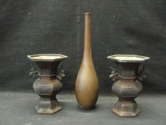 Appraisal: Asian Bronze Vases Signed on Base Two identified as Japanese