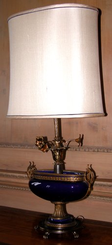 Appraisal: Title Lamp with deep blue glazed urn on ormolu base