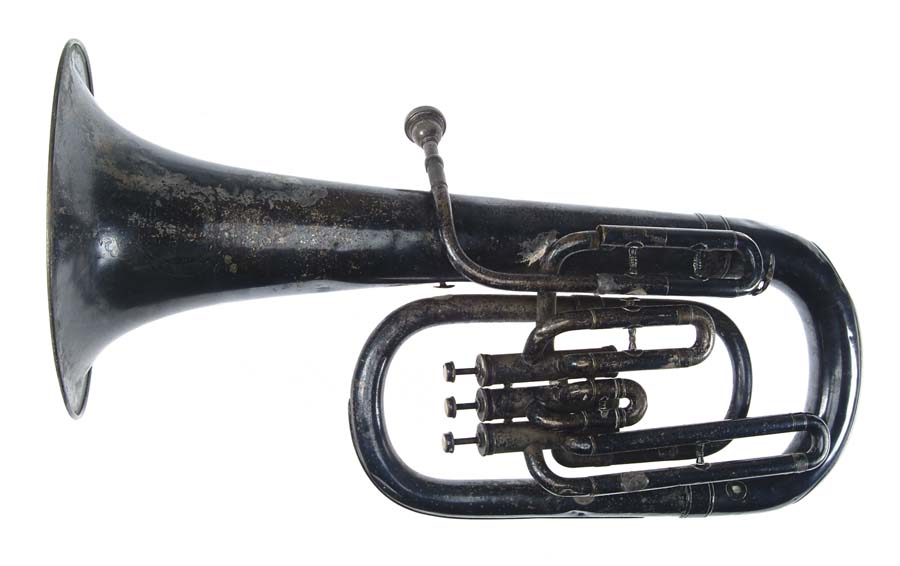 Appraisal: THREE BRASS MUSICAL INSTRUMENTS Large three-valved horn maker marked WULITZER