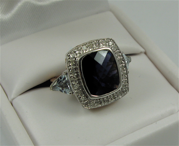 Appraisal: IOLITE AQUA DIAMOND AND K GOLD RING with appraisal The