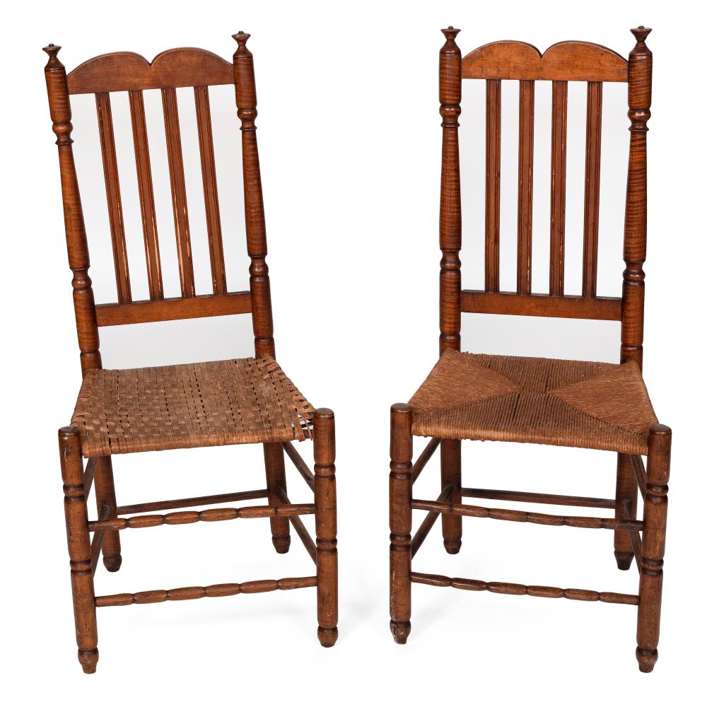 Appraisal: NEAR-PAIR OF BANISTER-BACK CHAIRS NEW ENGLAND TH CENTURY BACK HEIGHTS