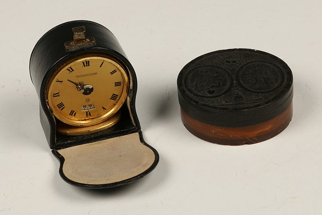 Appraisal: A JAEGER LE COUTRE BEDSIDE ALARM CLOCK with circular dial