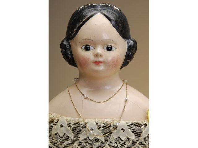 Appraisal: Early Glass Eyed Papier Mache Lady Germany ca papier mache