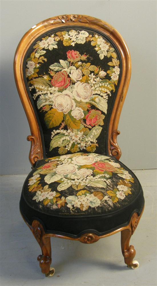 Appraisal: th century mahogany nursing chair with floral embroidered seat and