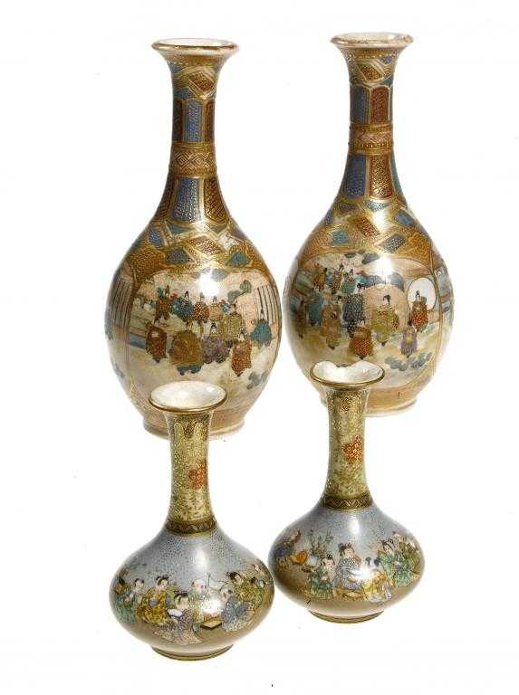 Appraisal: TWO PAIRS OF SATSUMA MINIATURE VASES of bottle shape finely