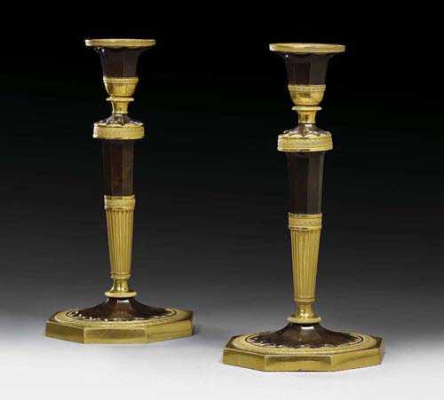 Appraisal: PAIR OF BRONZE CANDLE HOLDERS Empire Paris circa Matte and