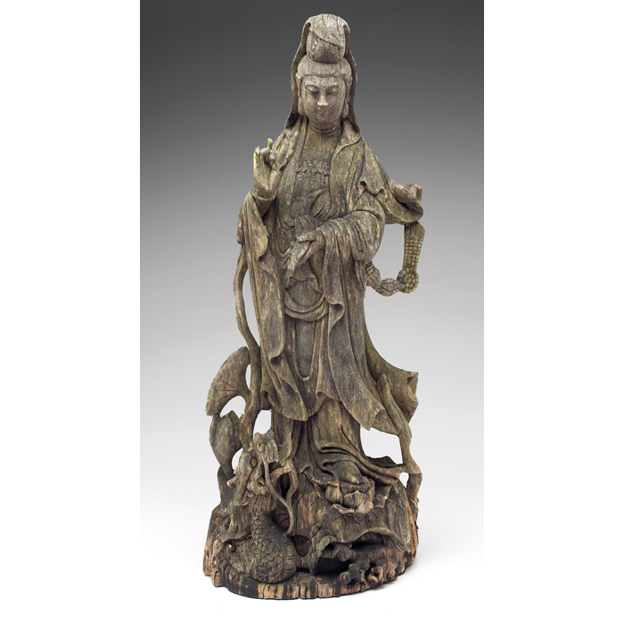 Appraisal: Chinese sculpture c early th century Kuan Yin standing on