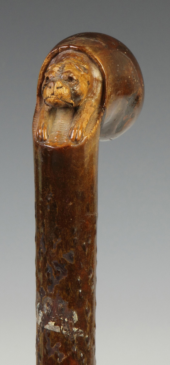 Appraisal: Cane w Carved Bulldog th cent