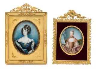 Appraisal: Two Continental Portrait Miniatures Larger example x inches Two Continental