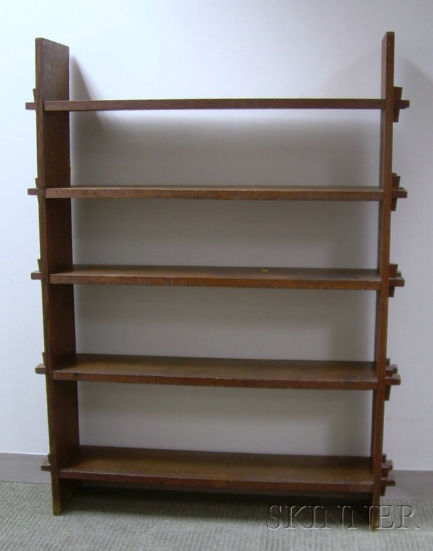 Appraisal: Arts Crafts Oak Open Bookcase five tiers with keyed tenons