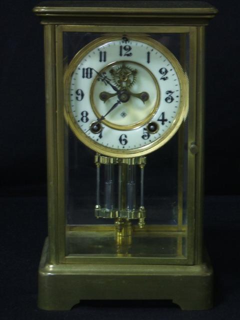 Appraisal: NEW YORK BRASS MANTEL CLOCK With rectangular brass case inset