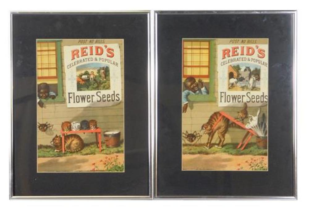 Appraisal: BLACK AMERICANA Pair of Reid's Flower Seeds advertisements c depicts