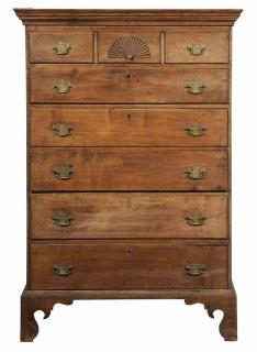 Appraisal: New England Chippendale Figured Maple Tall Chest probably Rhode Island