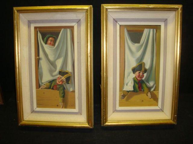 Appraisal: SERRI Alfredo Pair O B Trompe L'Oeil Puppets or Marionetti