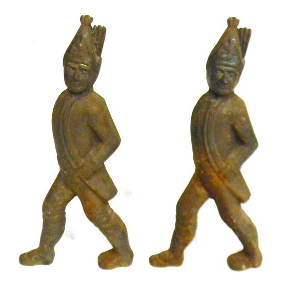 Appraisal: Pair of Hessian Solider andirons cast iron full figure in