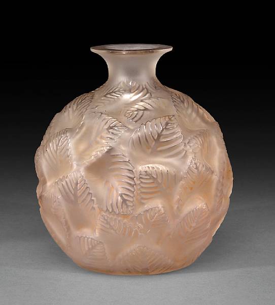 Appraisal: A Ren Lalique molded and frosted glass vase Ormeaux Marcilhac