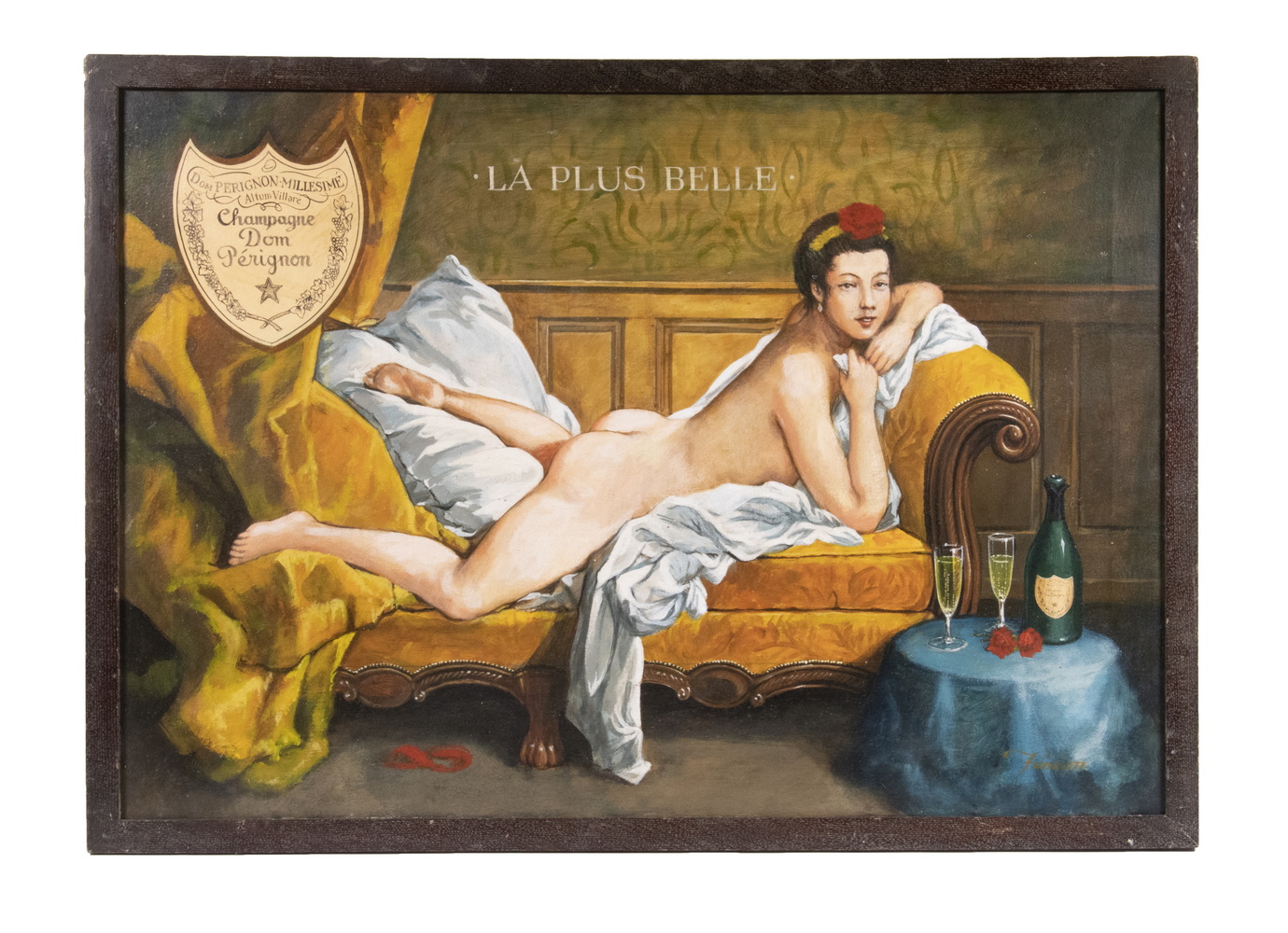 Appraisal: DOM PERIGNON CHAMPAGNE ADVERTISEMENT OIL PAINTING Portrait of a Reclining