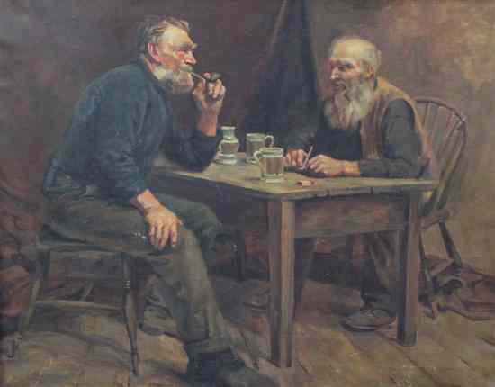 Appraisal: Newlyn School oil on canvas Fishermen around a table x